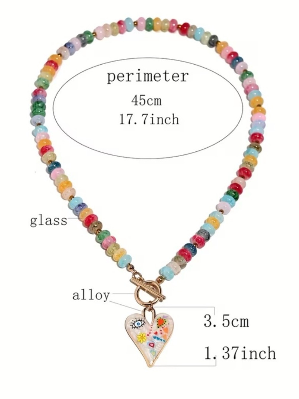 Colorful Beaded Lucky Heart Charm Necklace | Evil Eye | Boho Festival Jewelry - Picture 9 of 9